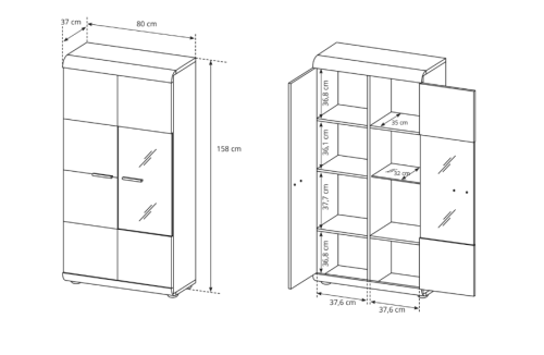 Witryna LINK 80 × 158 × 37 cm – wymiary