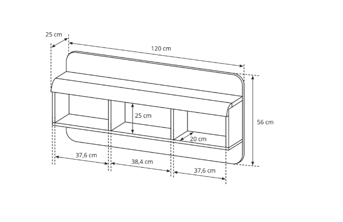 Półka LINK 120 × 56 × 25 cm – wymiary