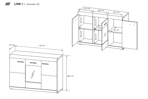 Komoda LINK E 120 × 86,5 × 42 cm – wymiary