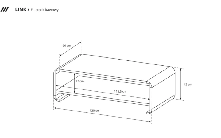 Stolik kawowy LINK F 120 × 60 cm – wymiary