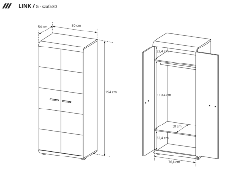 Szafa LINK G 80 × 194 × 54 cm – wymiary