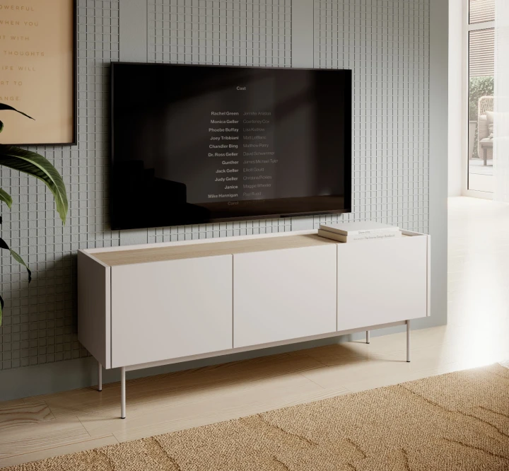 Komoda RTV COLOR kaszmir dąb linea – nowoczesna szafka pod telewizor do salonu