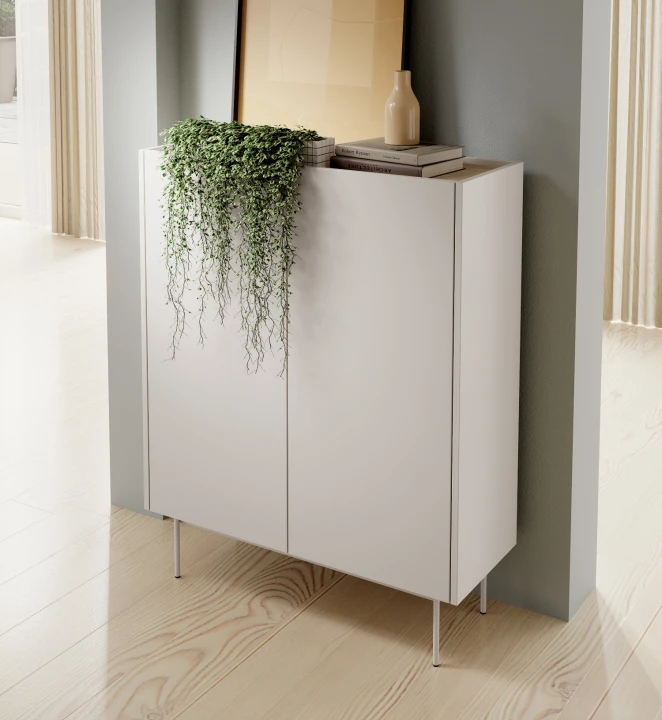 Komoda wysoka COLOR KB-97 kaszmir dąb linea – nowoczesna komoda do salonu z półkami