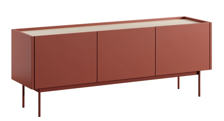 Komoda RTV COLOR ceramiczny czerwony dąb linea – nowoczesna szafka pod telewizor do salonu