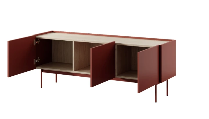 Komoda RTV COLOR ceramiczny czerwony dąb linea – nowoczesna szafka pod telewizor do salonu
