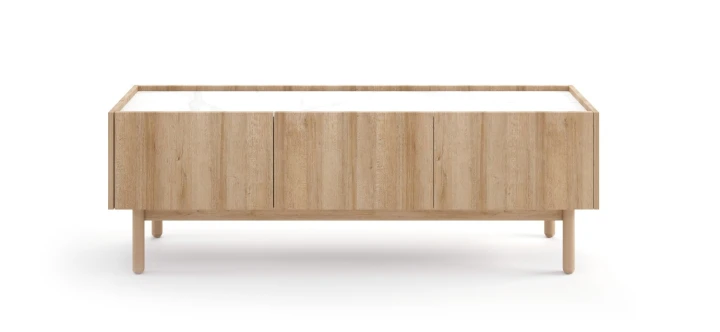 Komoda RTV BOHO 144 dąb riviera marmur bianco – stylowa szafka pod telewizor do salonu