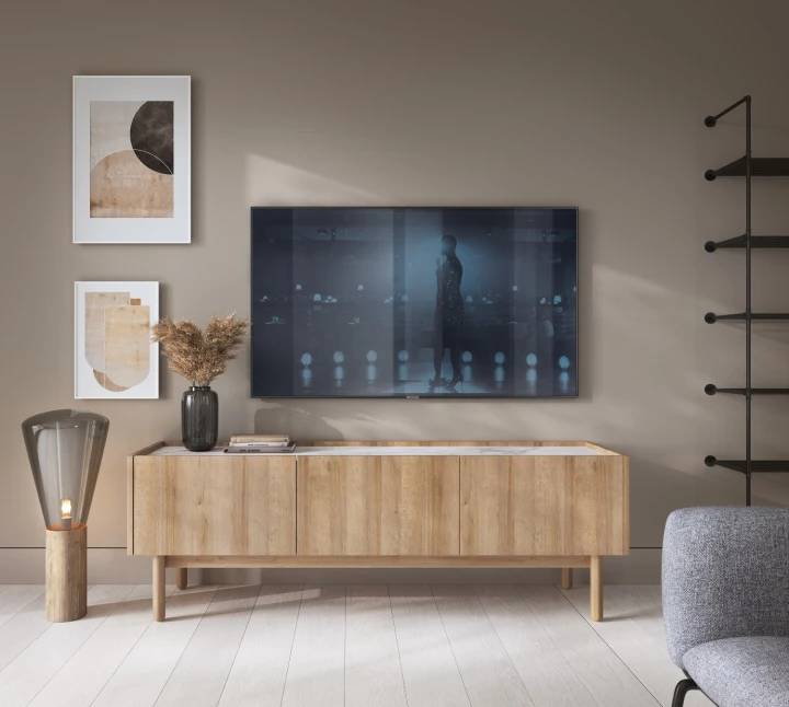 Komoda RTV BOHO 144 dąb riviera marmur bianco – stylowa szafka pod telewizor do salonu