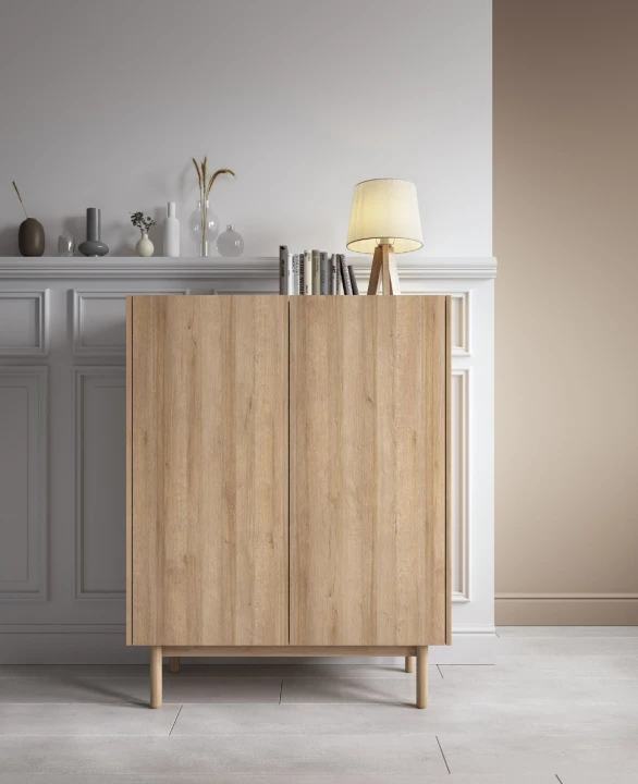 Komoda wysoka BOHO KB-297 dąb riviera marmur bianco – stylowa komoda do salonu i sypialni