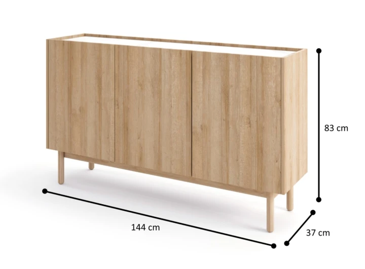 Komoda szeroka BOHO KB-83 dąb riviera marmur bianco – elegancka komoda do salonu w stylu boho